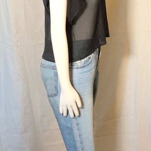 Pleats Please Issey Miyake Charcoal Gray Mesh Short Sleeved Top O/S - Picture 4 of 9